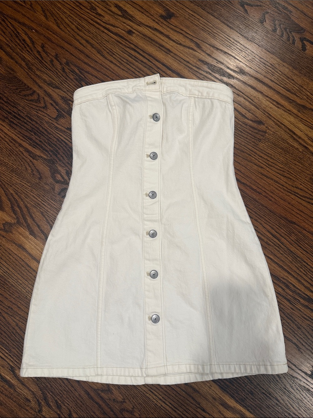 Abercrombie & Fitch Ivory Strapless Button-Front Mini Dress